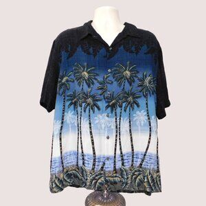 Batik Bay Hawaiian Shirt Mens XXL Blue Button Up Short Sleeve Palm Trees Rayon